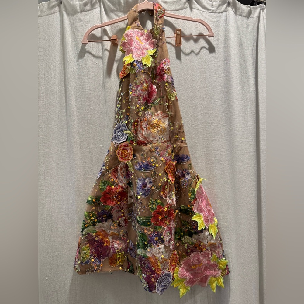 Elliatt Brown Halter Mini Dress with Multicolor Floral Embroidery - Picture 6 of 6